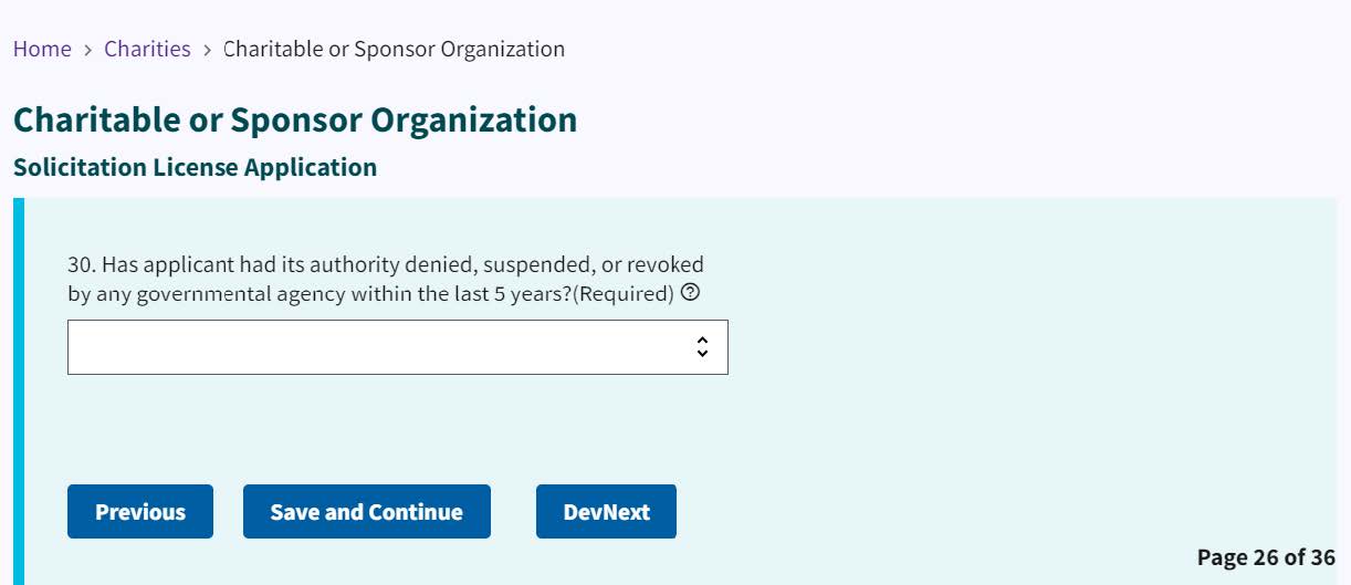 Figure 42. Revoked question dropdown