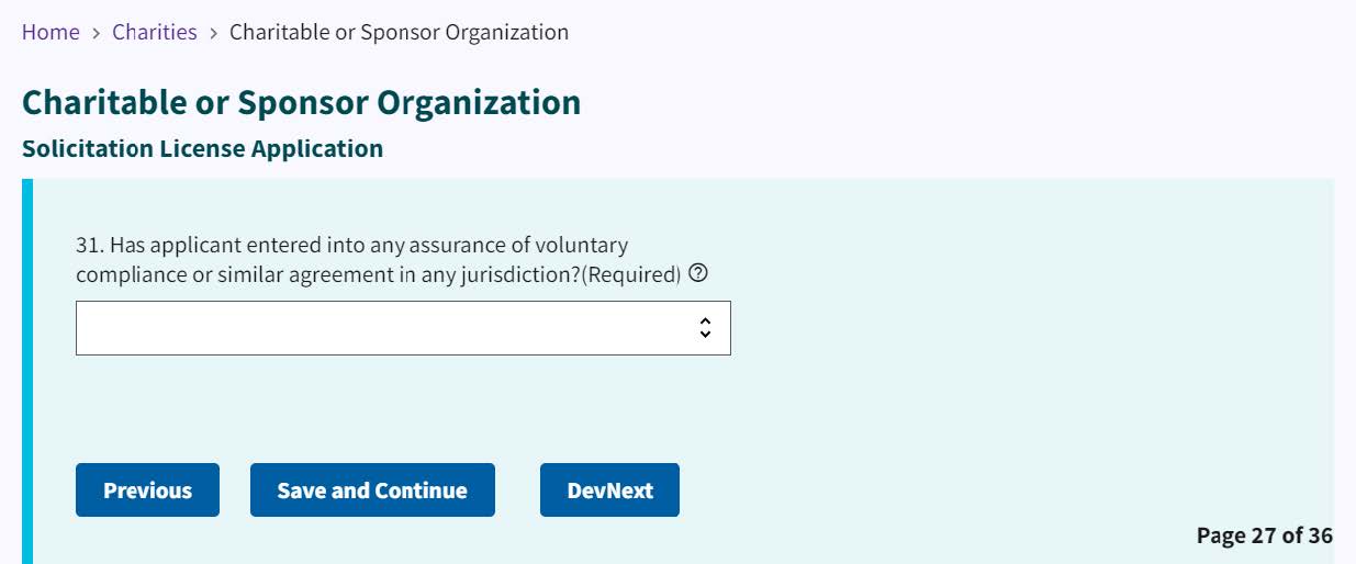 Figure 43. Assurance of voluntary compliance dropdown