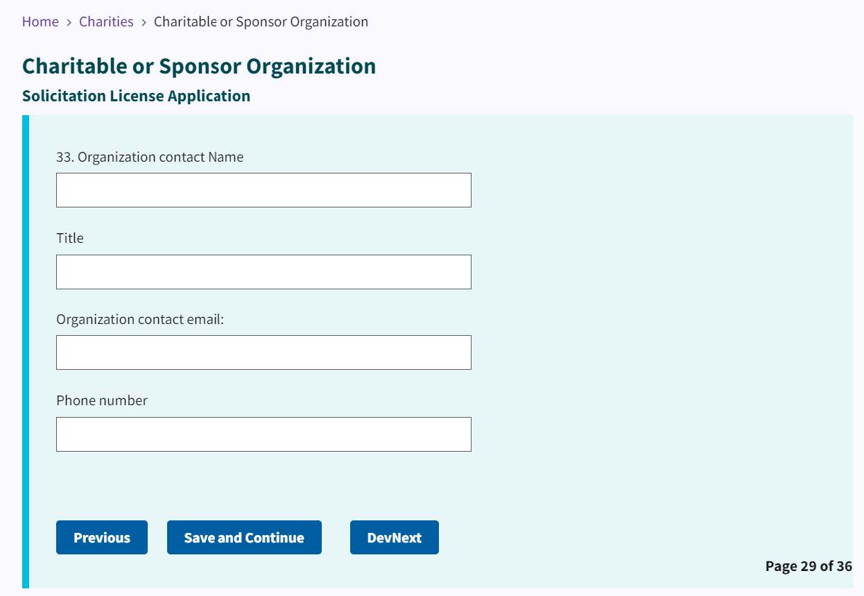 Figure 45. Organization contact entry fields