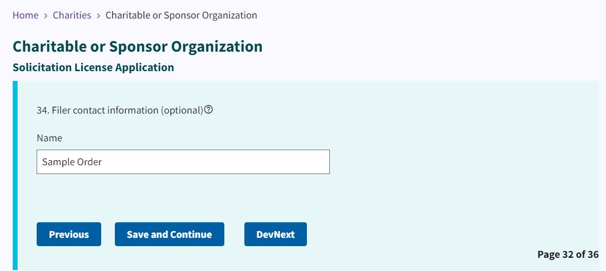 Figure 48. Filer contact information entry field