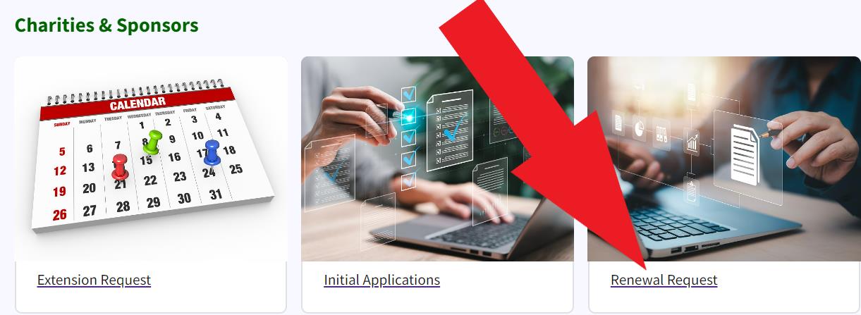 Figure 53. A red arrow points to the Renewal Request link