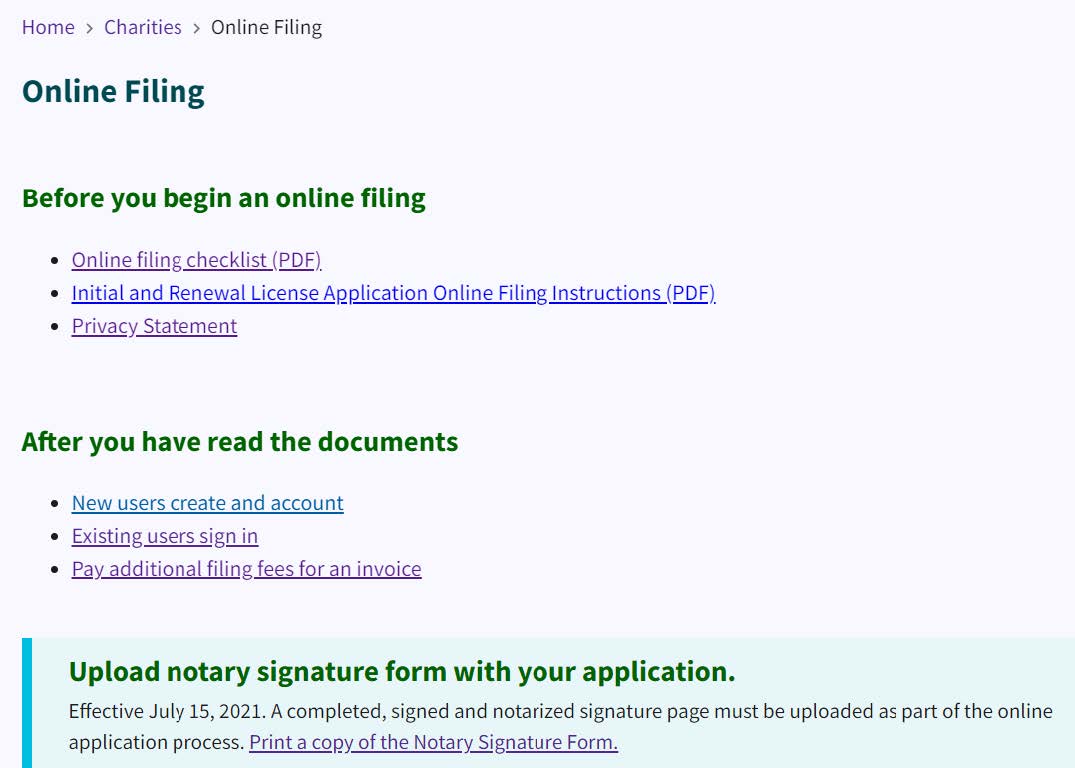 Figure 6. Online Filing page