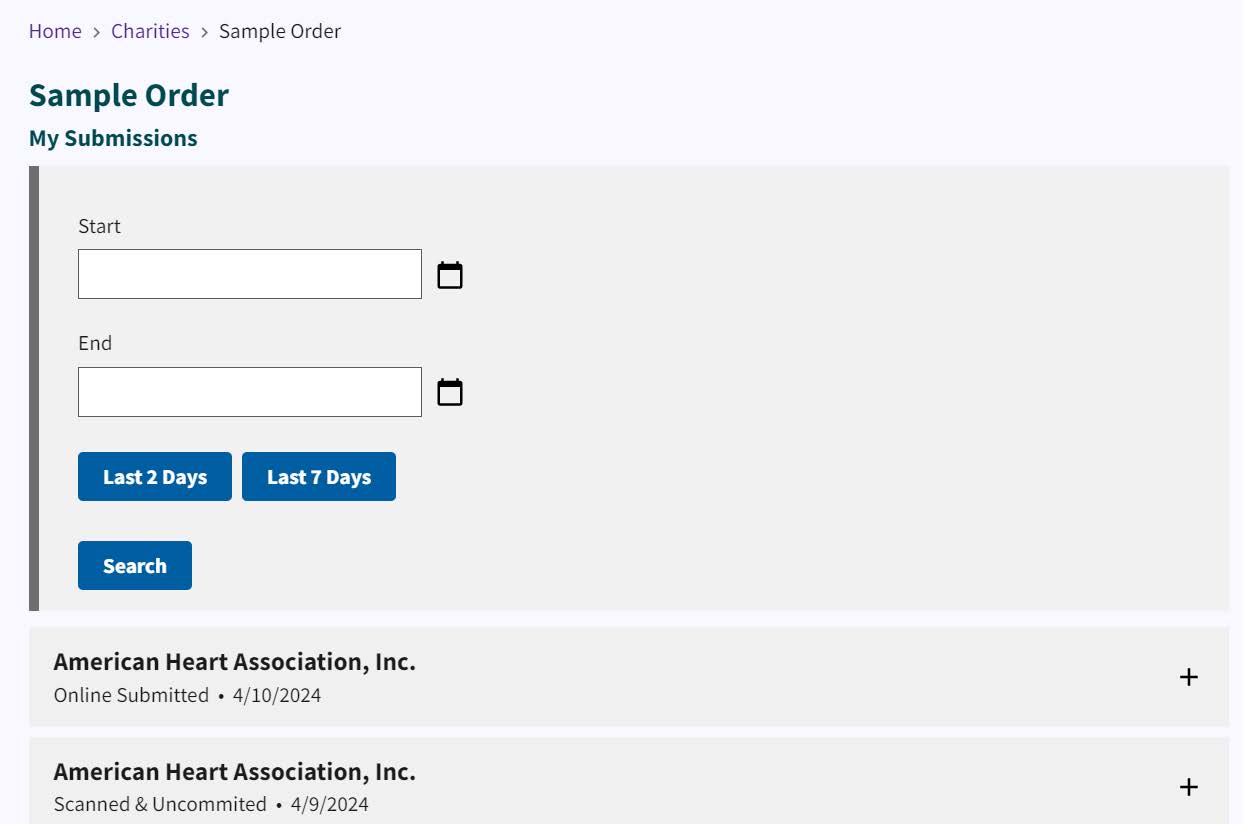 Figure 60. My Submissions page