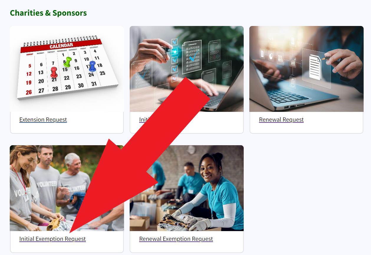 Figure 62. A red arrow points to the Initial Exemptin Request link