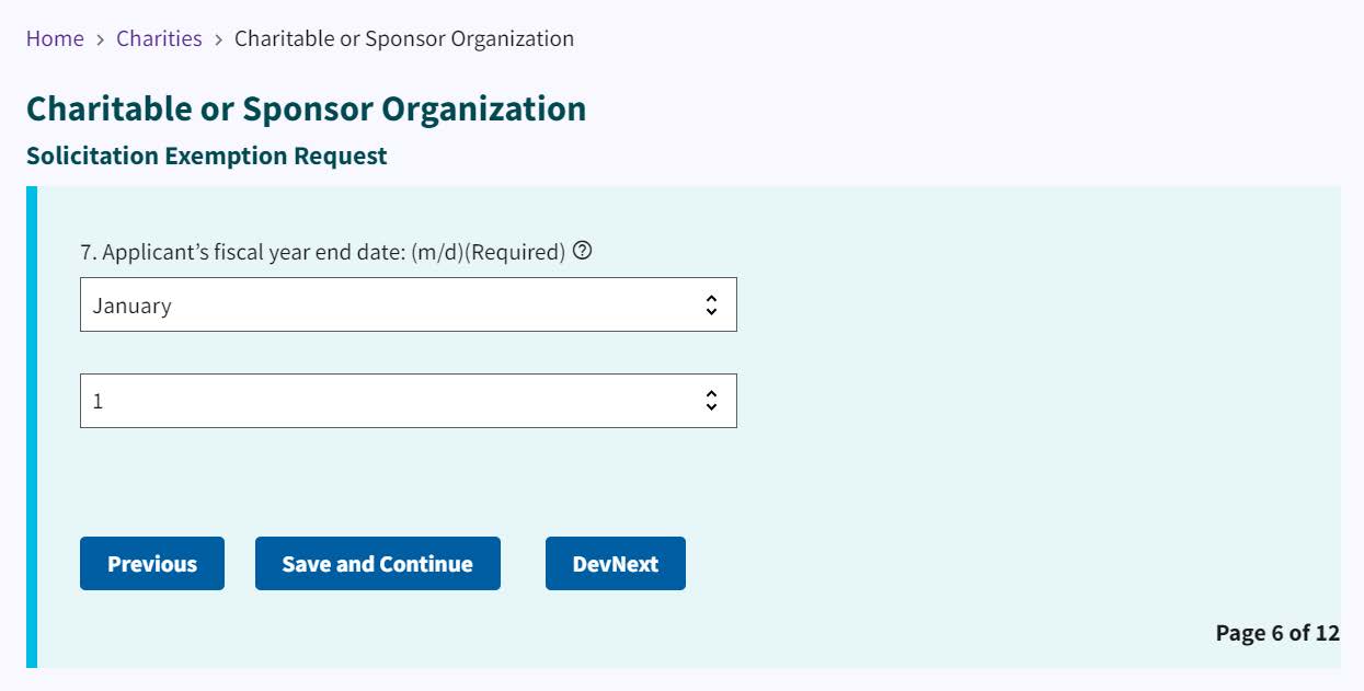 Figure 68. Applicant's fiscal year end date etnry fields