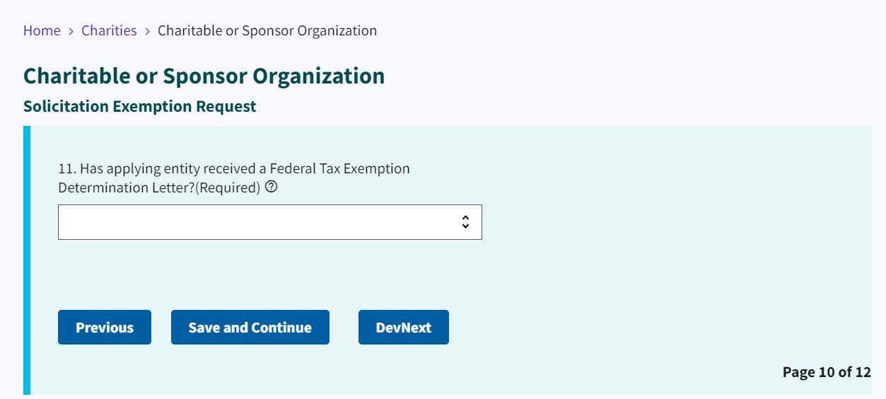 Figure 73. Federal Tax Exemption Determination Letter dropdown