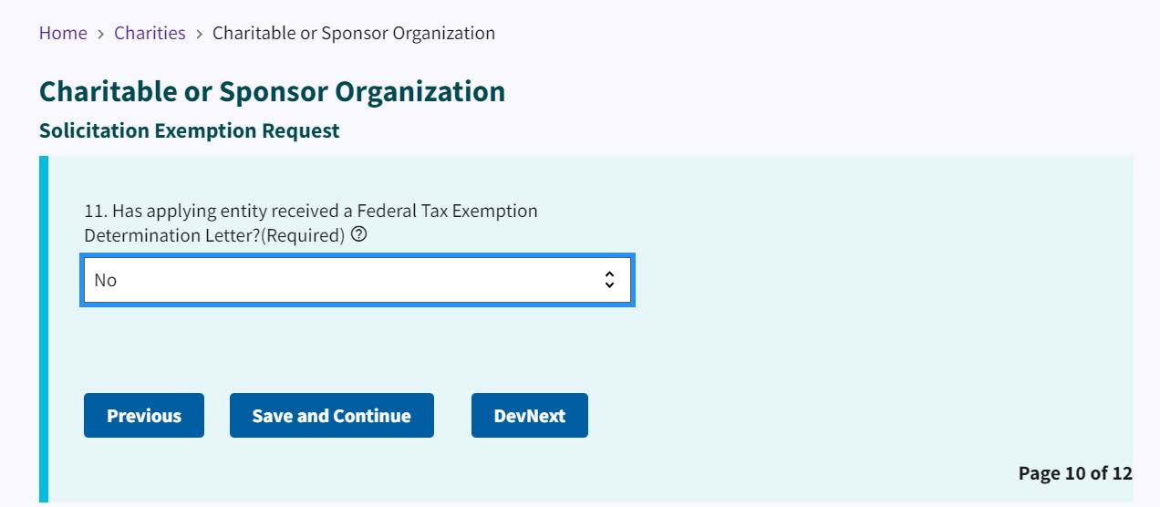 Figure 75. Federal Tax Exemption Determination Letter dropdown