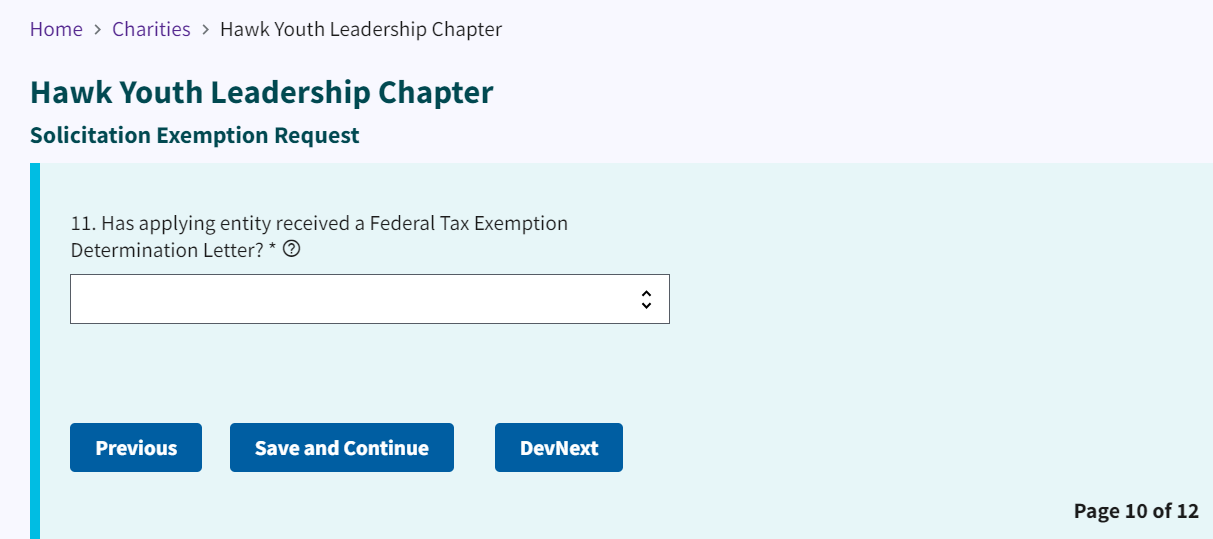 Figure 94. Federal Tax Exemption Determination Letter dropdown