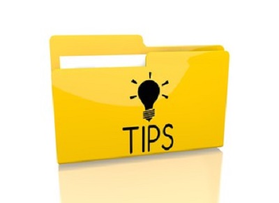 a yellow folder with a light bulb and a word. Containing the words: tips