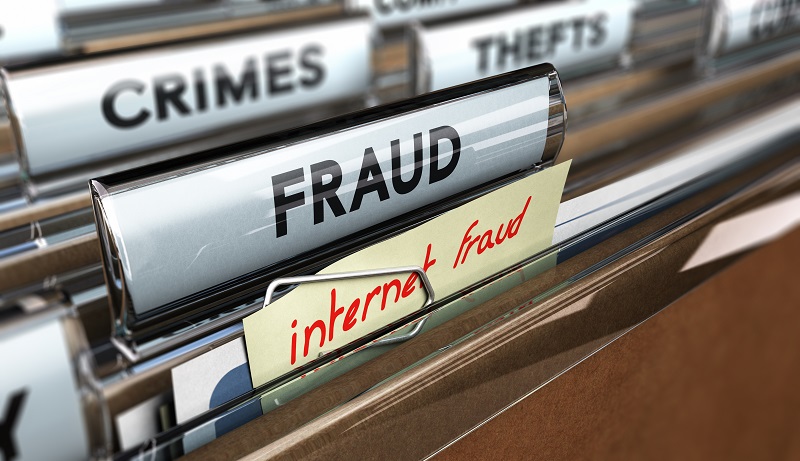 a file folder with a paper on it. Containing the words: crimes thefts fraud internet fraud