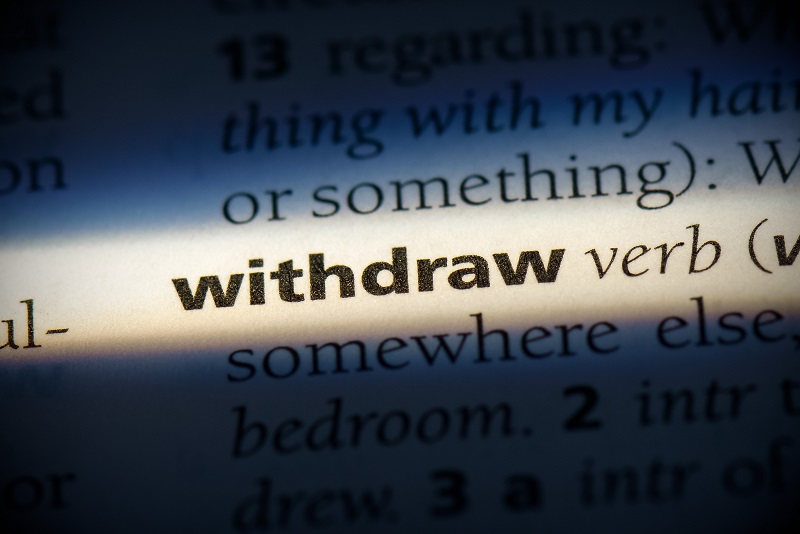 a close-up of a dictionary page with the word “withdraw” highlighted.