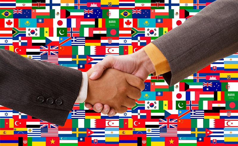 a handshake between flags.