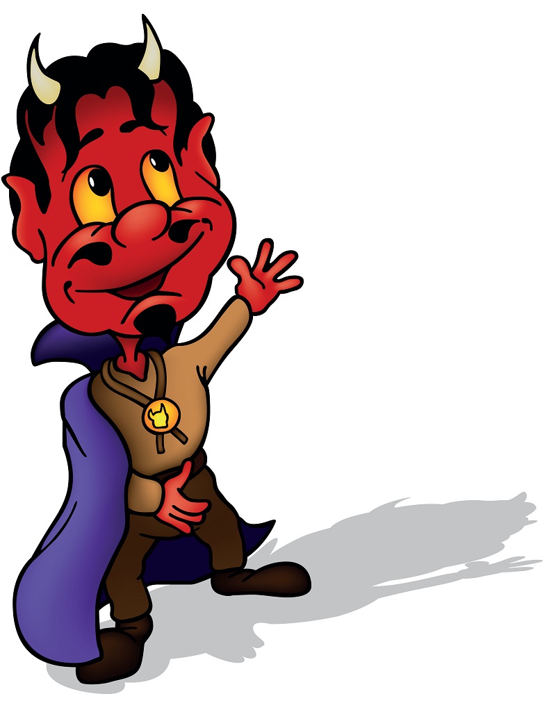 A cartoon of a red devil.