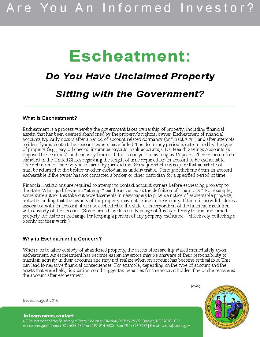 Do You Have Unclaimed Property Sitting with the Government? booklet