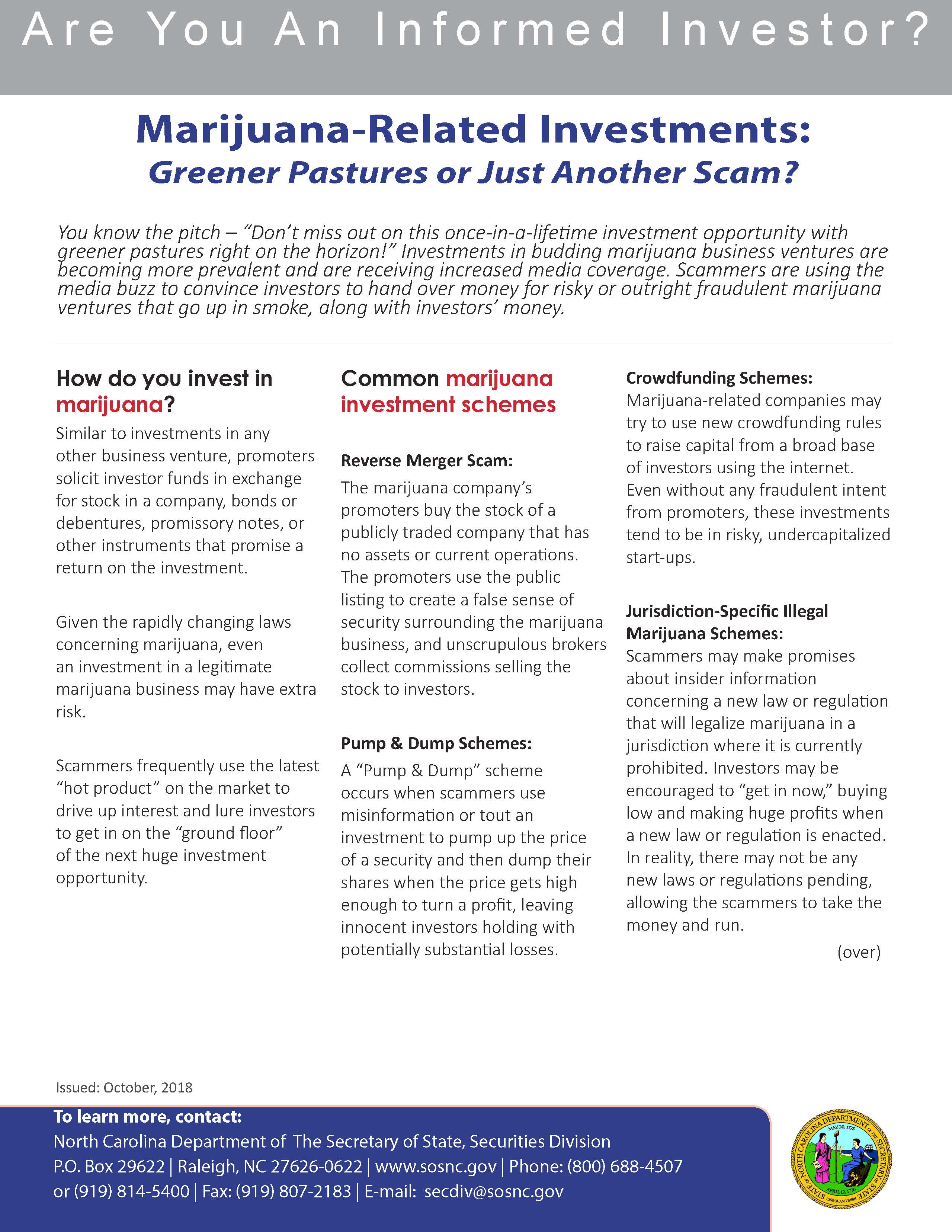 Marijuana-Related Investments: Greener Pastures or Just Another Scam? booklet