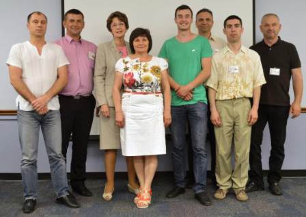 a group of people standing together.