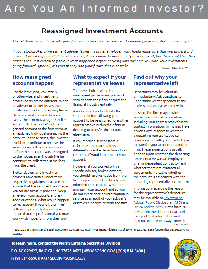 Reassigned Investment Accounts booklet